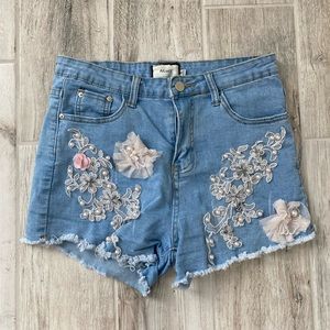 ACME Denim Floral Jean Mid Rise Shorts Size Medium
